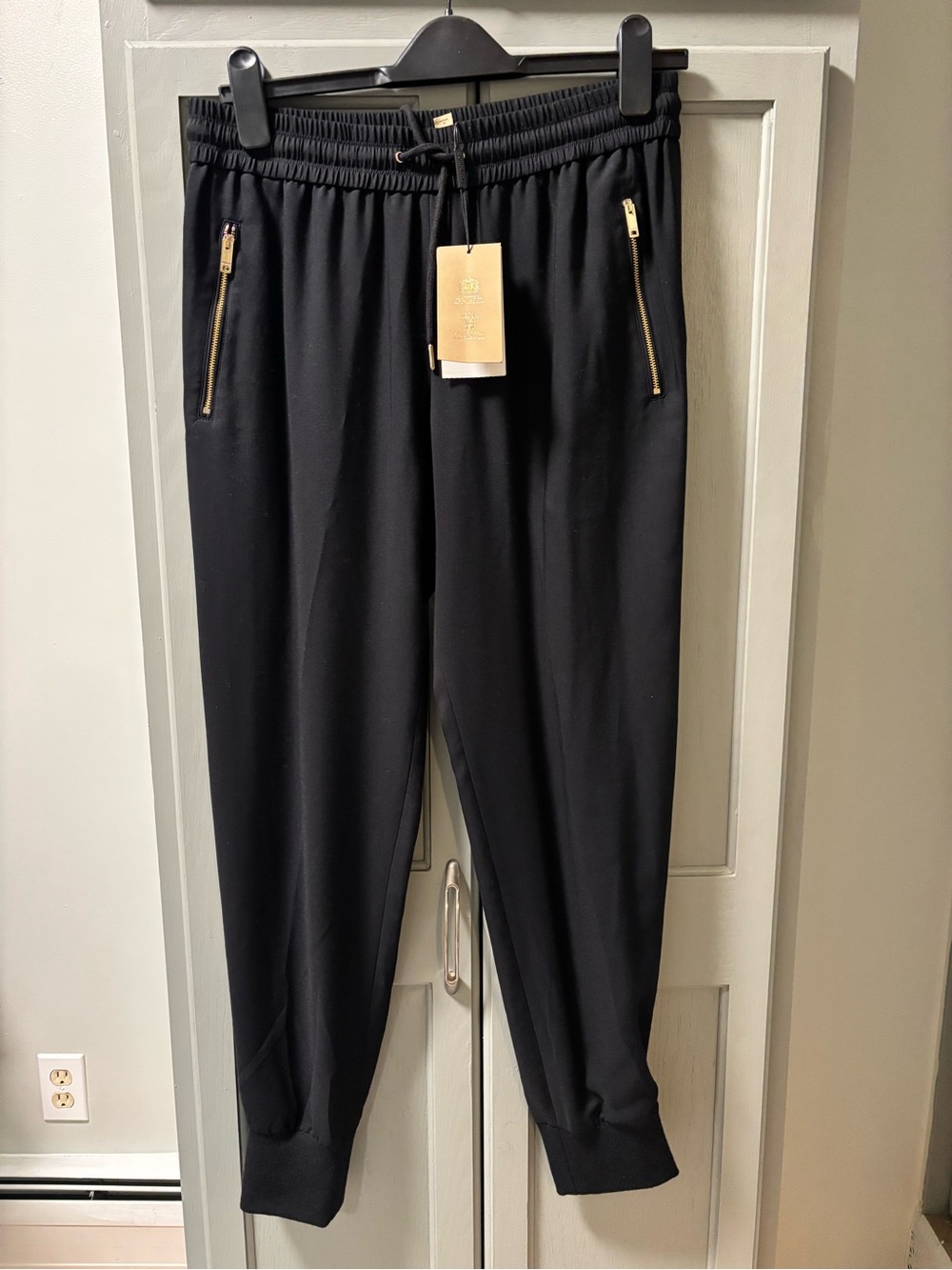 Burberry Black Track Joggers with Gold Zips